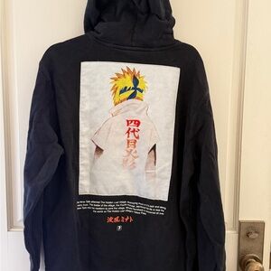 Black Graphic Crewneck Sweatshirt with Anime Back Print
